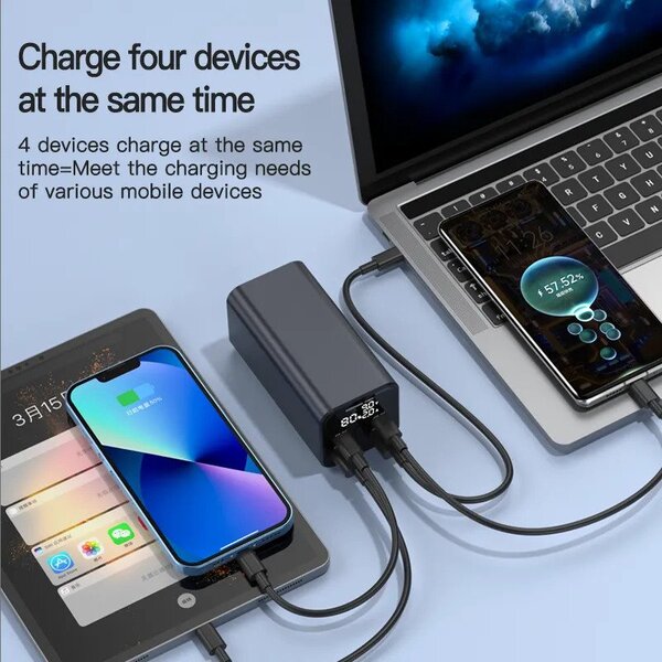 Laser 20000mAh PD Powerbank – 100W Fast Charge, 4-Port, Laptop & Phone Charging, Silver